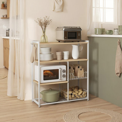 Baker s Rack, Kitchen Island with 2 Metal Mesh Baskets, Shelves and ...
