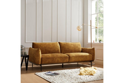 Bakerloo 3 Seater Velvet Sofa, Gold Velvet