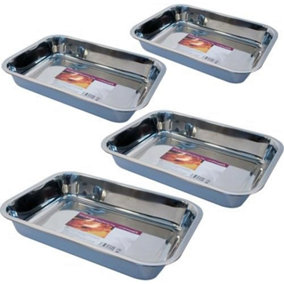 Baking Tray Stainless Steel Deep Roasting Oven Pan 34Cm Grill Bake Cook Dish New