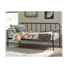 Balance Day Bed in Black Metal Finish, 3FT Single, Guest Bed, Sturdy, Frame with Foam Mattress Included