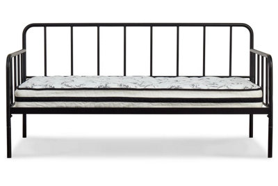 Balance Day Bed in Black Metal Finish, 3FT Single Size (90x190) Guest Bed, Sturdy, Frame Only