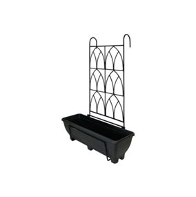 Balcony/Fence Holder - Decorative Trellis Back Planter Holder - Charcoal