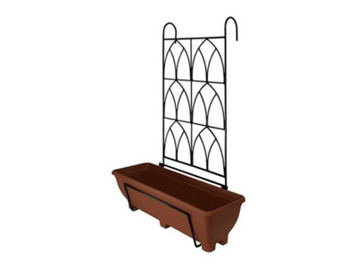 Balcony/Fence Holder - Decorative Trellis Back Planter Holder - Teracotta