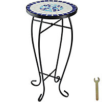 Balcony table with mosaic pattern (30x30x61.5cm) - white/blue