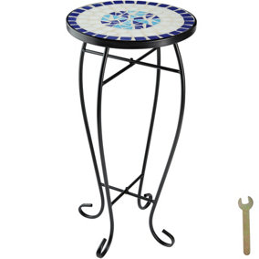 Balcony table with mosaic pattern (30x30x61.5cm) - white/blue