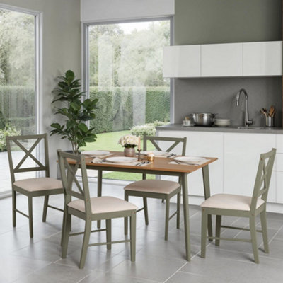Balfour Dining Set Sage Green with 4 Oak Effect Mink Microsuede Chairs