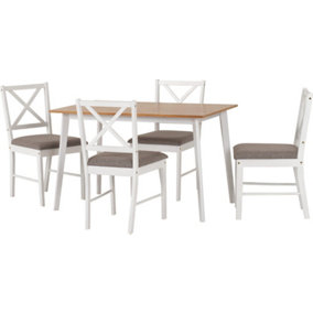 Balfour Dining Set Table and 4 Chairs in White and Oak Effect with Grey Fabric