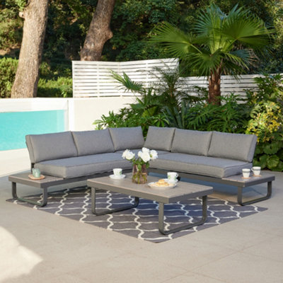 Bali Garden Corner Lounge Set with Built-in Tables, Grey