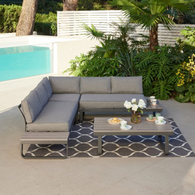 Bali Garden Corner Lounge Set with Built-in Tables, Grey
