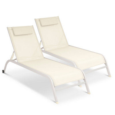 Bali Metal Reclining Sun Lounger Cream Set of 2