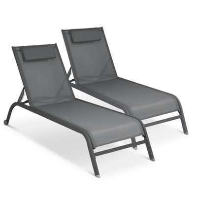 Bali Metal Reclining Sun Lounger Grey Set of 2 DIY at B Q