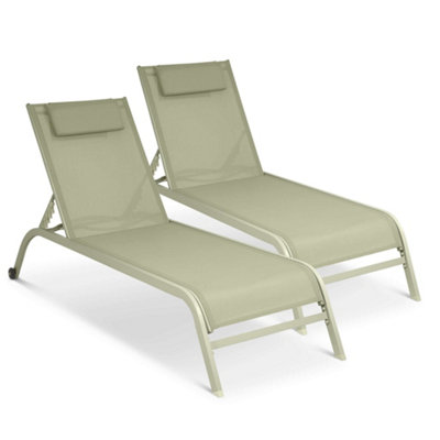 Bali Metal Reclining Sun Lounger Sage Green Set of 2