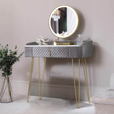 Bali Sunset Set 2- Dove Grey Velvet Dressing Table with LED Touch Sensor Mirror