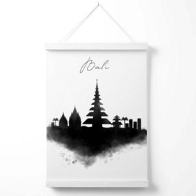 Bali Watercolour Skyline City Poster with Hanger / 33cm / White