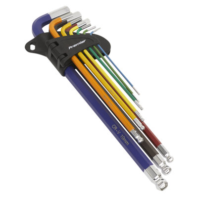 Ball-End Hex Key Set 9pc Colour-Coded Extra-Long Metric (Sealey AK7191)