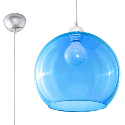 Ball Glass & Steel Blue 1 Light Classic Pendant Ceiling Light