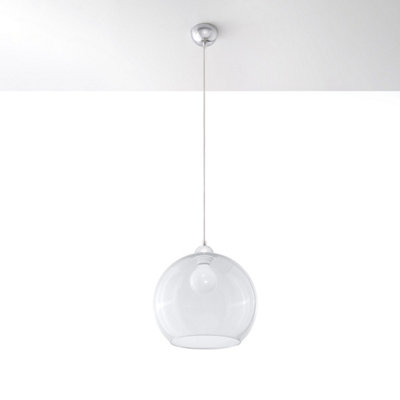 Ball Glass & Steel Transparent 1 Light Classic Pendant Ceiling Light