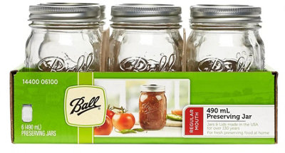 Ball Mason 6 pack 490ml Regular Mouth Glass Preserving Jars Clear 1440006100