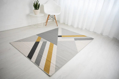 Balletto Rug 186B Grey/Ochre  Home Décor