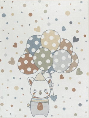 BALLON BUDDY Kids Machine Washable Multicolour/Beige Bedroom Area Rug 120 x 170 cm