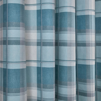 Balmoral Check Country Checked Pattern Pair of Duck Egg Eyelet Curtains