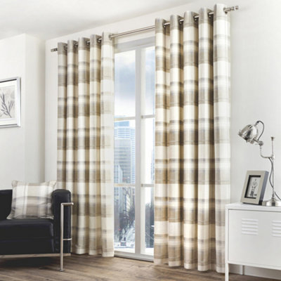 Balmoral Check Country Checked Pattern Pair of Natural Eyelet Curtains