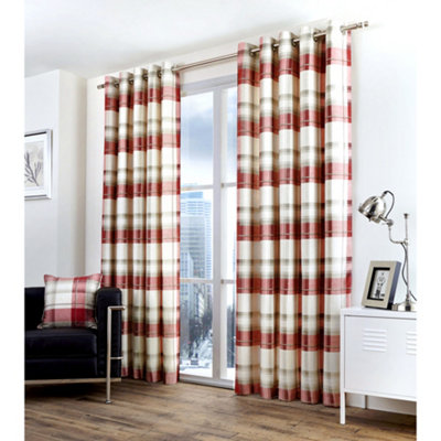 Balmoral Check Country Checked Pattern Pair of Scarlet Eyelet Curtains