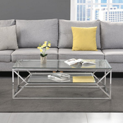 Balnain Clear Glass Coffee Table With Chrome Frame