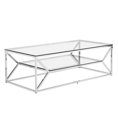 Balnain Clear Glass Coffee Table With Chrome Frame