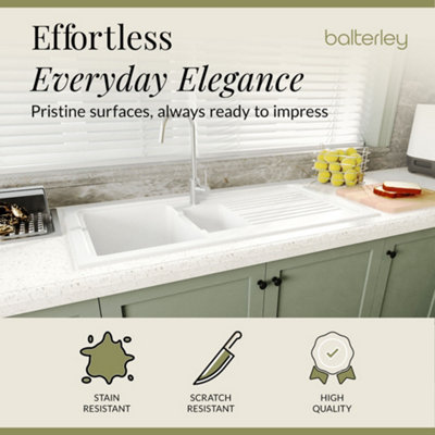 Balterley 101cm Inset Counter Top 1.5 Bowl Fireclay Ceramic Kitchen ...