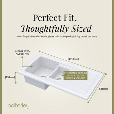 Balterley 101cm Inset Counter Top 1.5 Bowl Fireclay Ceramic Kitchen ...