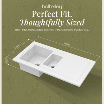 Balterley 101cm Inset Counter Top 1.5 Bowl Fireclay Ceramic Kitchen ...
