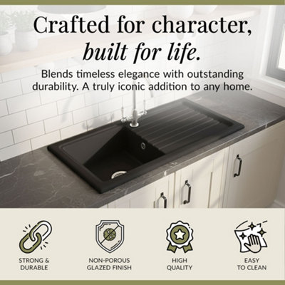 Balterley 101cm Inset Counter Top Single Bowl Fireclay Ceramic Kitchen ...