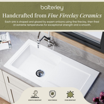 Balterley 101cm Inset Counter Top Single Bowl Fireclay Ceramic Kitchen ...