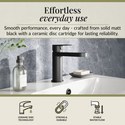 Balterley Cascade Round Mono Basin Mixer Tap & Push Button Waste - Matt ...