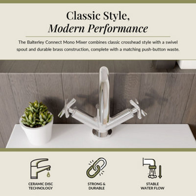 Balterley Connect Mono Basin Mixer Tap with Dual Crosshead Handles ...