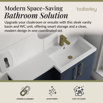 Balterley Dark Blue Bathroom Vanity Unit with Basin & WC, Brushed Brass ...