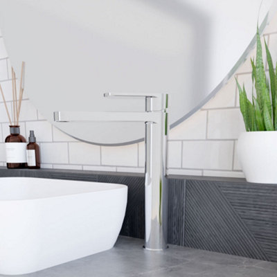 Balterley Enville Modern Round High Rise Mono Basin Mixer Tap with Flat ...