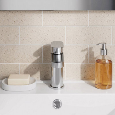 Balterley Enville Round Mini Mono Basin Mixer Tap with Lever Handle & Push Button Waste - Polished Chrome Finish