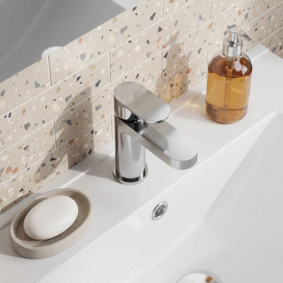Balterley Enville Round Mini Mono Basin Mixer Tap with Lever Handle & Push Button Waste - Polished Chrome Finish