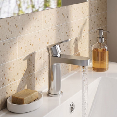 Balterley Enville Round Mini Mono Basin Mixer Tap with Lever Handle & Push Button Waste - Polished Chrome Finish
