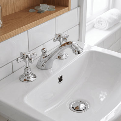 Balterley Hanchurch Traditional Crosshead 3 Tap Hole Basin Tap and Pop Up Waste - Chrome