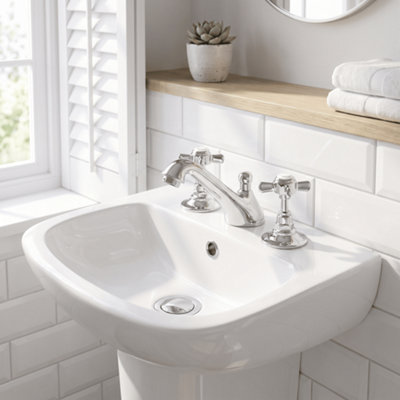 Balterley Hanchurch Traditional Crosshead 3 Tap Hole Basin Tap and Pop Up Waste - Chrome