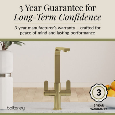 Balterley Ipstones Kitchen Mono Mixer Tap with Dual Lever Handles, Curved Swivel Spout - Brushed Brass Finish
