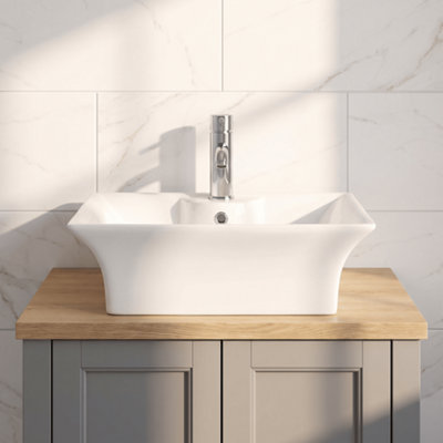Balterley Modern Bathroom Rectangular Vessel Basin for Countertop, White Vitreous China, Contemporary Design, 496 mm