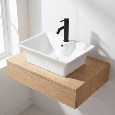 Balterley Modern Bathroom Rectangular Vessel Basin for Countertop, White Vitreous China, Contemporary Design, 496 mm