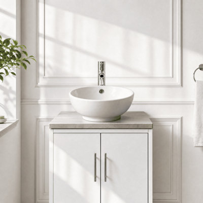 Balterley Modern Bathroom Round Vessel Basin for Countertop Use, White Vitreous China, Contemporary Style, 410 mm