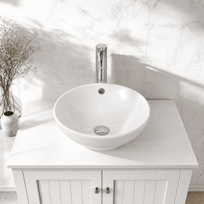 Balterley Modern Bathroom Round Vessel Basin for Countertop Use, White Vitreous China, Contemporary Style, 410 mm