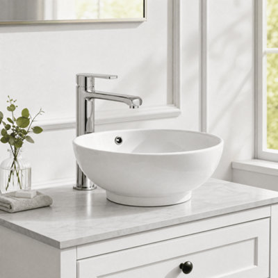 Balterley Modern Bathroom Round Vessel Basin for Countertop Use, White Vitreous China, Contemporary Style, 410 mm