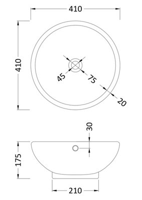 Balterley Modern Bathroom Round Vessel Basin for Countertop Use, White Vitreous China, Contemporary Style, 410 mm